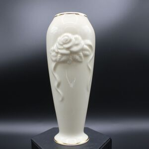 Vintage Lenox Rose Bud Vase Ivory Porcelain Embossed Rose 24k Gold Trim USA 80s